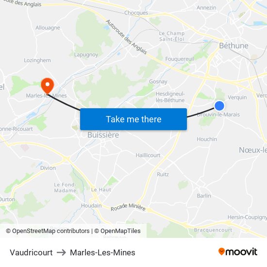 Vaudricourt to Marles-Les-Mines map