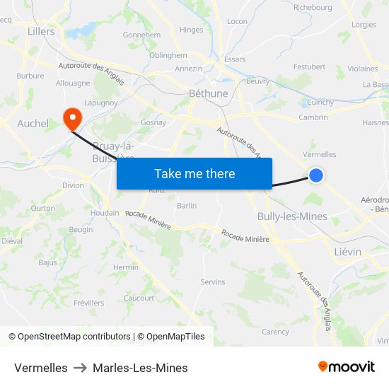 Vermelles to Marles-Les-Mines map