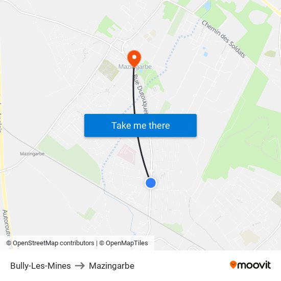 Bully-Les-Mines to Mazingarbe map