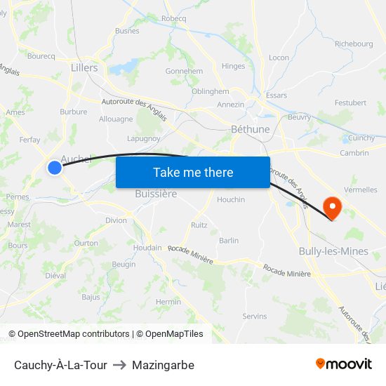 Cauchy-À-La-Tour to Mazingarbe map