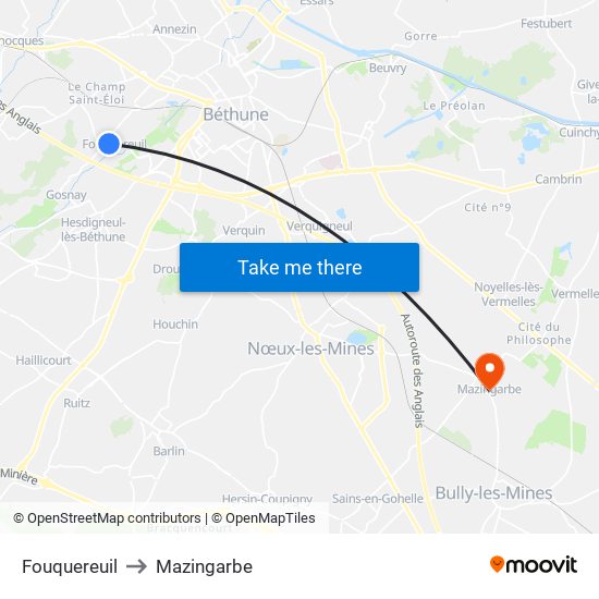 Fouquereuil to Mazingarbe map