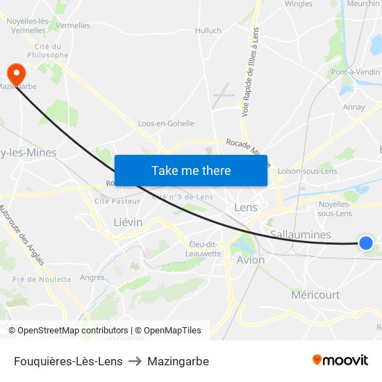 Fouquières-Lès-Lens to Mazingarbe map