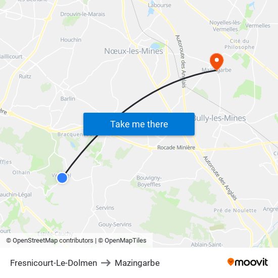 Fresnicourt-Le-Dolmen to Mazingarbe map