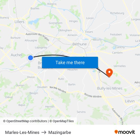 Marles-Les-Mines to Mazingarbe map