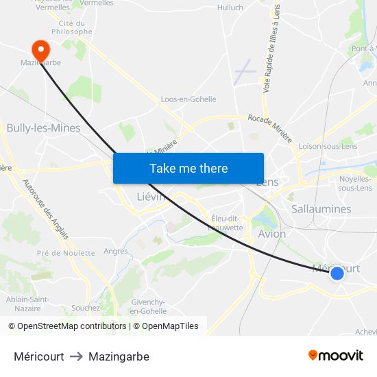 Méricourt to Mazingarbe map
