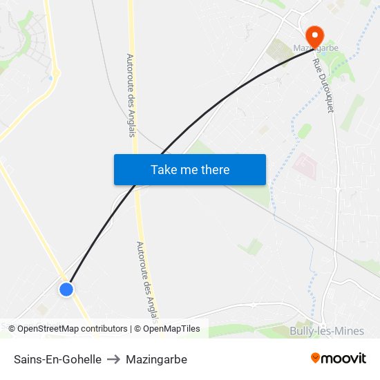 Sains-En-Gohelle to Mazingarbe map