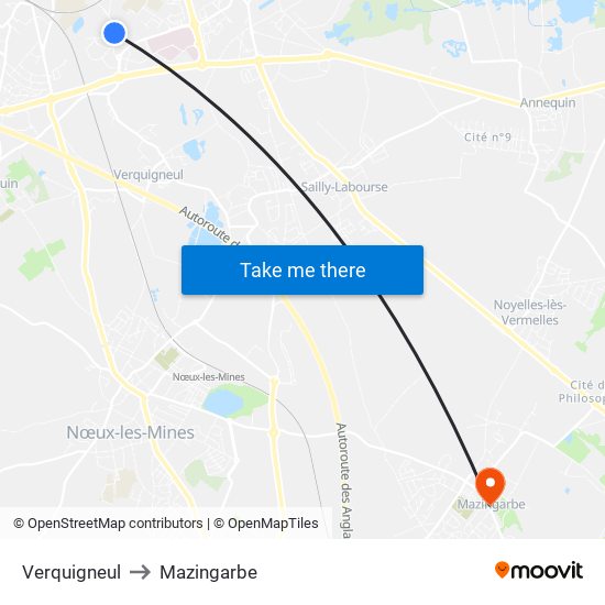 Verquigneul to Mazingarbe map