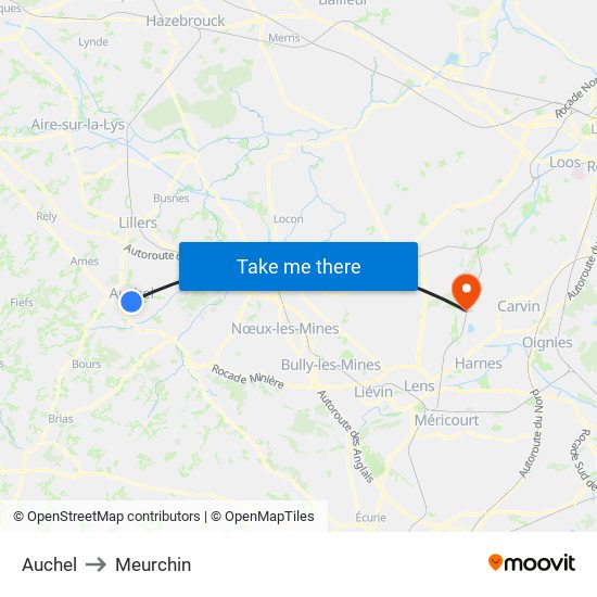 Auchel to Meurchin map