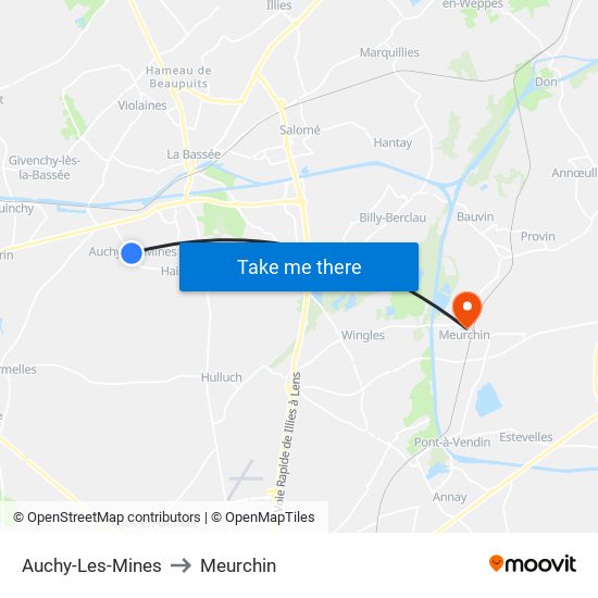 Auchy-Les-Mines to Meurchin map