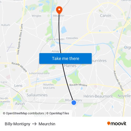 Billy-Montigny to Meurchin map