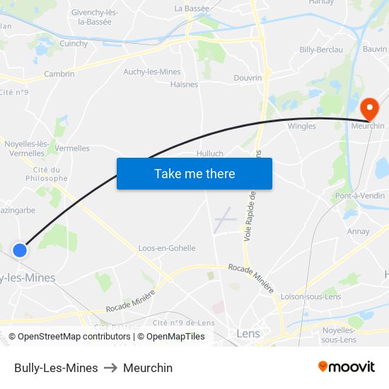 Bully-Les-Mines to Meurchin map