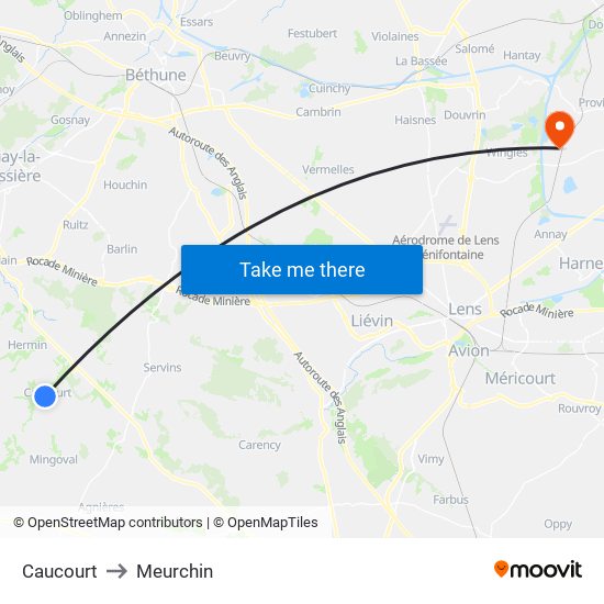 Caucourt to Meurchin map