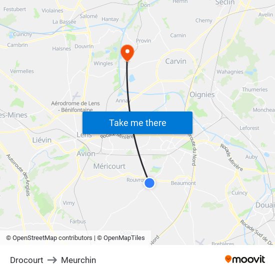 Drocourt to Meurchin map