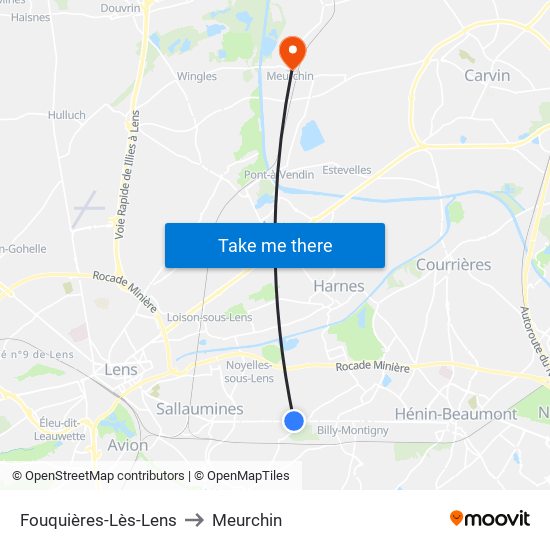 Fouquières-Lès-Lens to Meurchin map