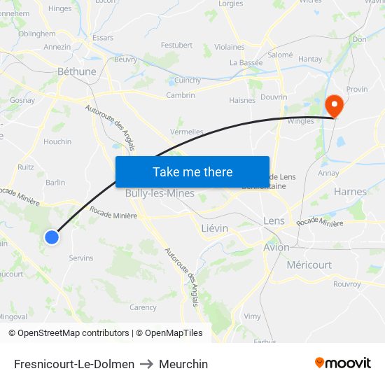 Fresnicourt-Le-Dolmen to Meurchin map