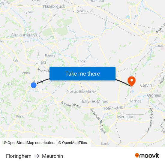 Floringhem to Meurchin map