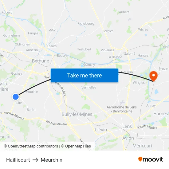 Haillicourt to Meurchin map