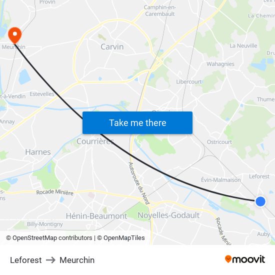 Leforest to Meurchin map
