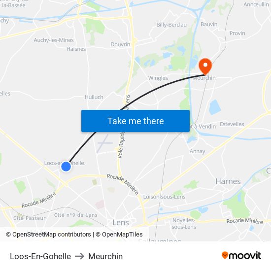 Loos-En-Gohelle to Meurchin map