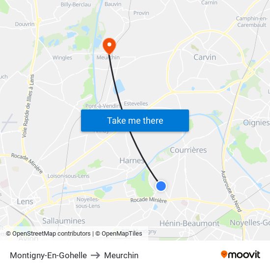 Montigny-En-Gohelle to Meurchin map