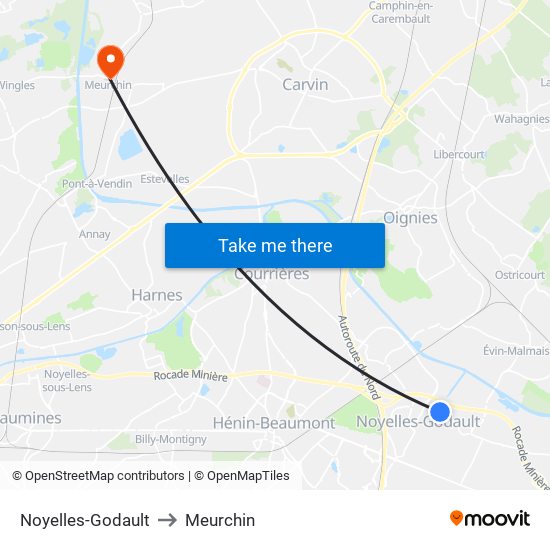 Noyelles-Godault to Meurchin map