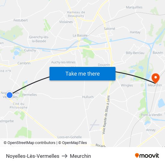 Noyelles-Lès-Vermelles to Meurchin map