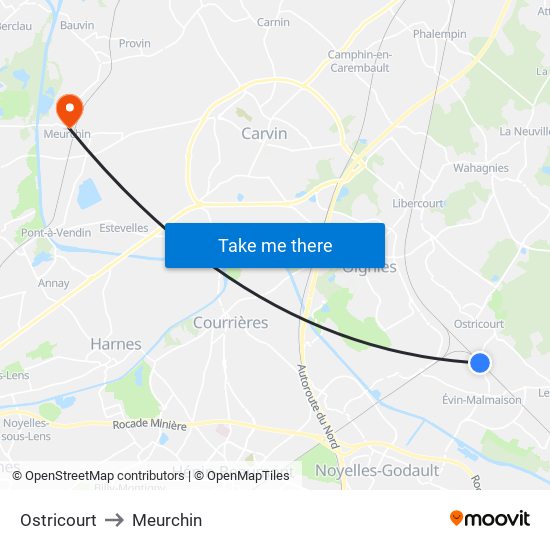 Ostricourt to Meurchin map