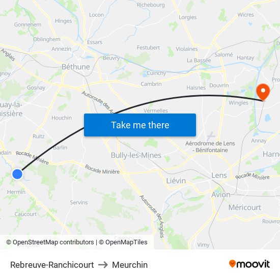 Rebreuve-Ranchicourt to Meurchin map