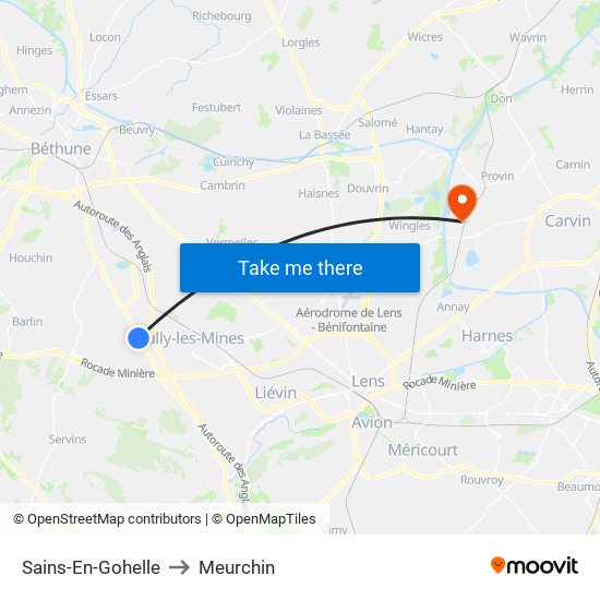 Sains-En-Gohelle to Meurchin map