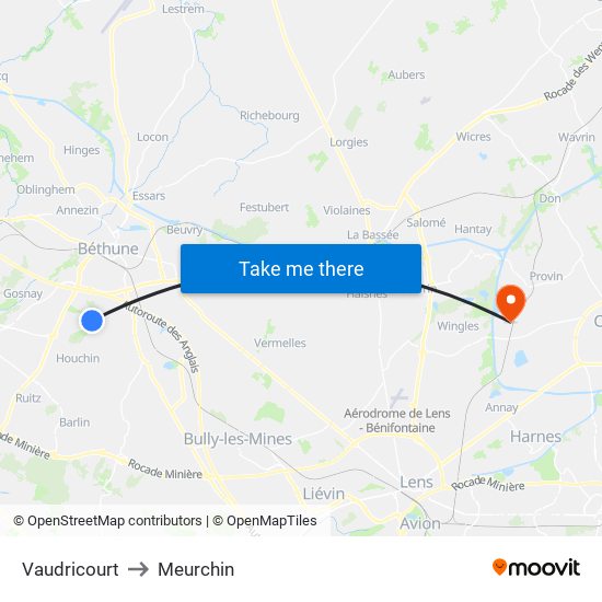 Vaudricourt to Meurchin map