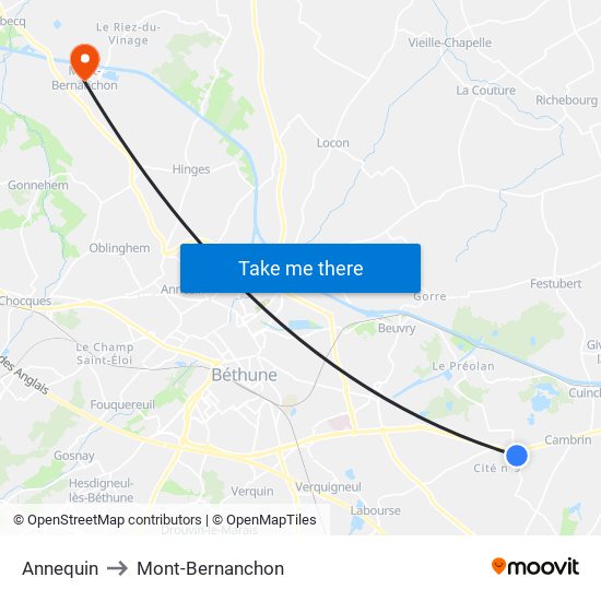 Annequin to Mont-Bernanchon map