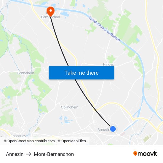 Annezin to Mont-Bernanchon map