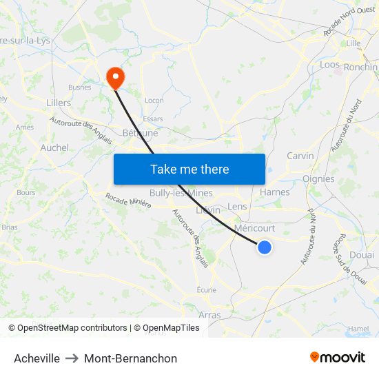 Acheville to Mont-Bernanchon map