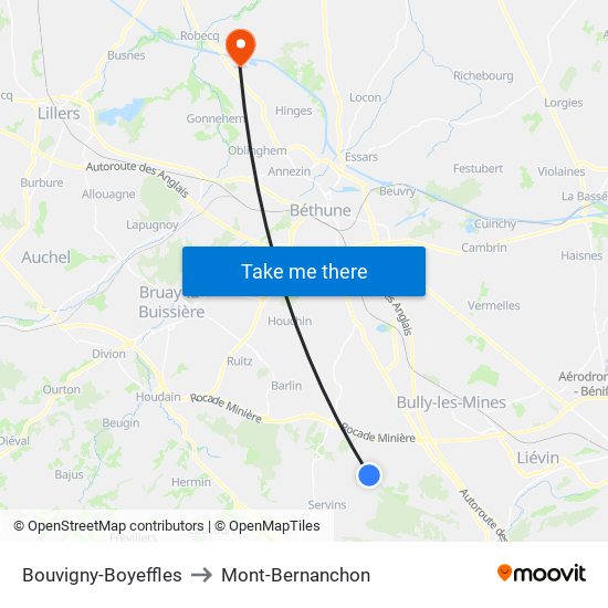 Bouvigny-Boyeffles to Mont-Bernanchon map