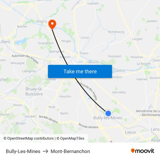 Bully-Les-Mines to Mont-Bernanchon map