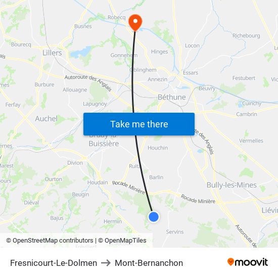 Fresnicourt-Le-Dolmen to Mont-Bernanchon map