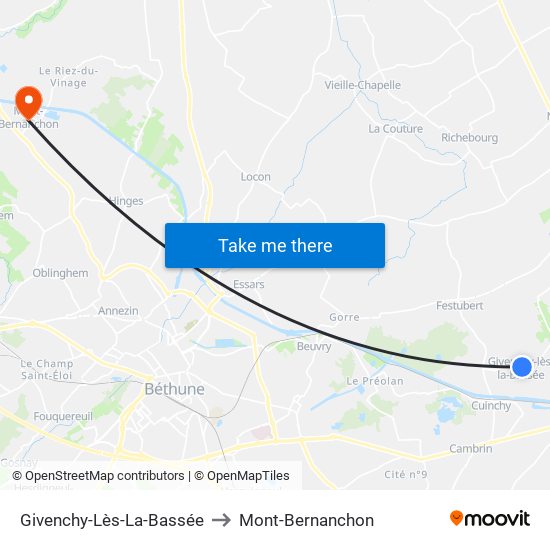 Givenchy-Lès-La-Bassée to Mont-Bernanchon map