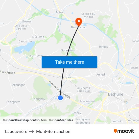 Labeuvrière to Mont-Bernanchon map