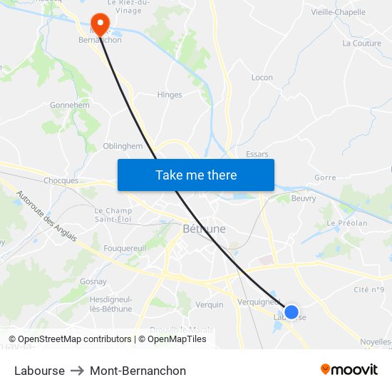 Labourse to Mont-Bernanchon map