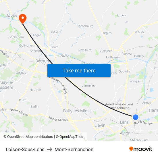 Loison-Sous-Lens to Mont-Bernanchon map