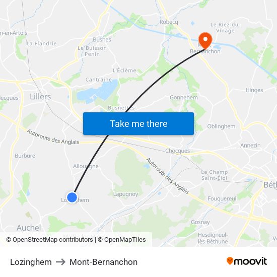 Lozinghem to Mont-Bernanchon map