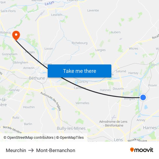 Meurchin to Mont-Bernanchon map