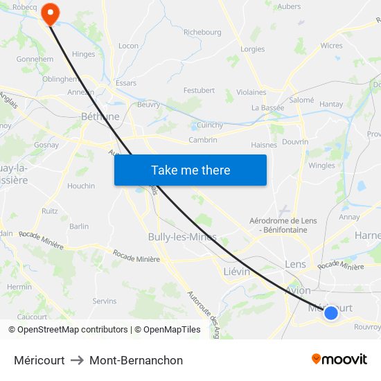 Méricourt to Mont-Bernanchon map