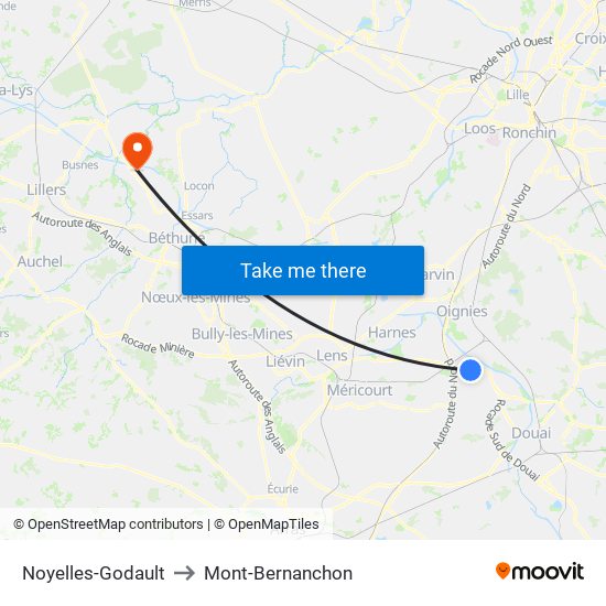 Noyelles-Godault to Mont-Bernanchon map