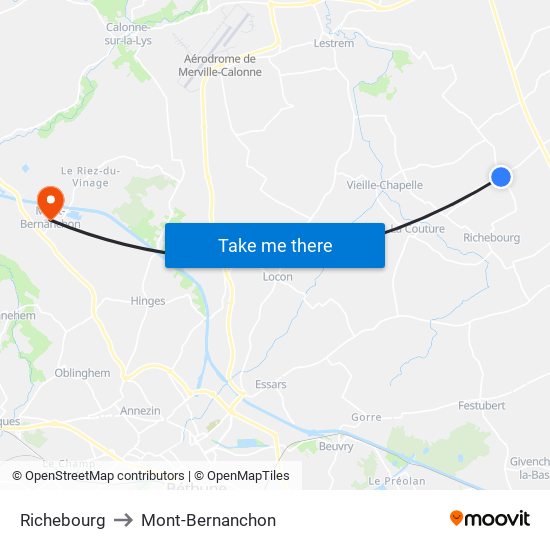 Richebourg to Mont-Bernanchon map