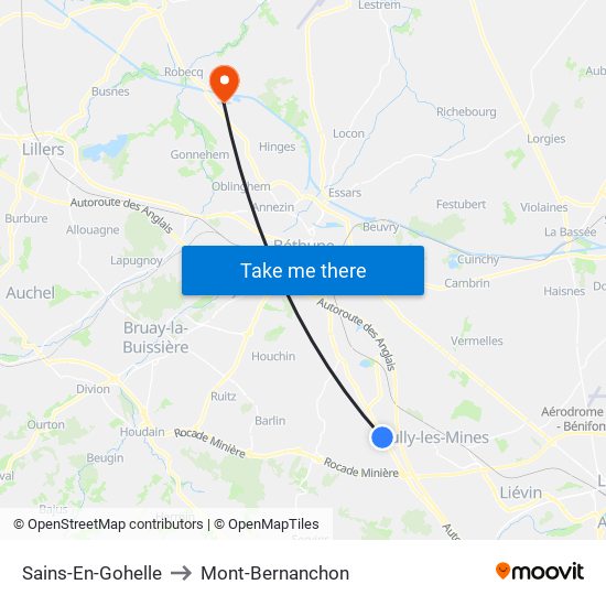 Sains-En-Gohelle to Mont-Bernanchon map