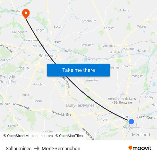 Sallaumines to Mont-Bernanchon map