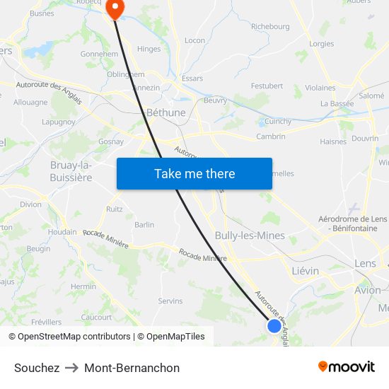 Souchez to Mont-Bernanchon map