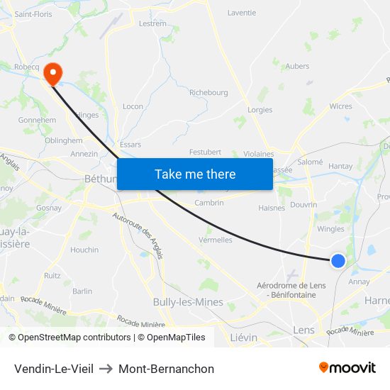 Vendin-Le-Vieil to Mont-Bernanchon map