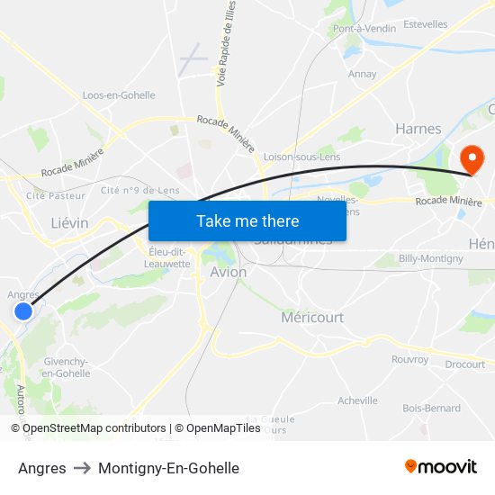 Angres to Montigny-En-Gohelle map